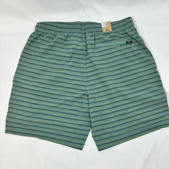 PrAna XL Green Striped Hemp Shorts Drawstring Waist 8" Inseam Mens NWT - Picture 2 of 13